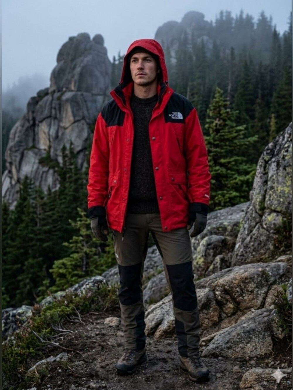 Large The North Face Red and Black Gore - Tex Mountain Hooded Jacket